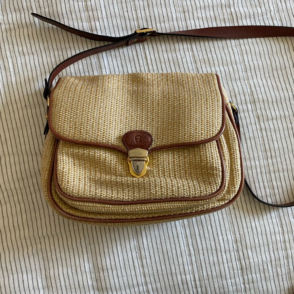 Etienne Aigner Stylish Tan and Brown Women's Raffia Crossbody Bag